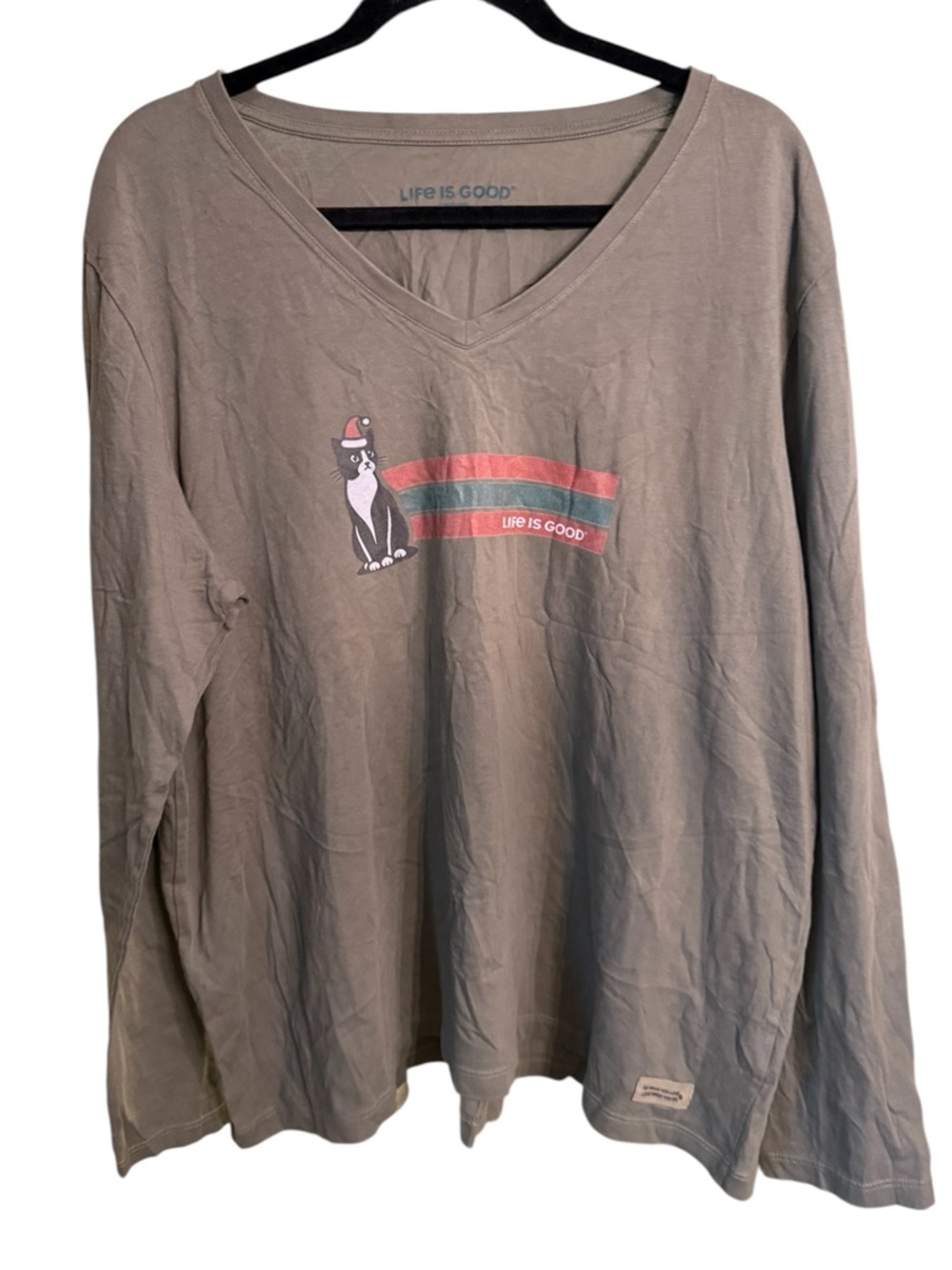 Life is Good Women’s Crusher Long Sleeve Christmas Cat Shirt, size XXL